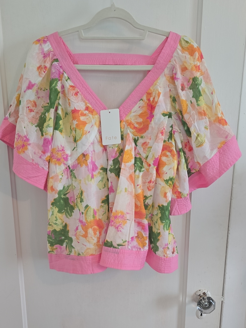 Fate Pink Floral Peplum V-Neck Blouse